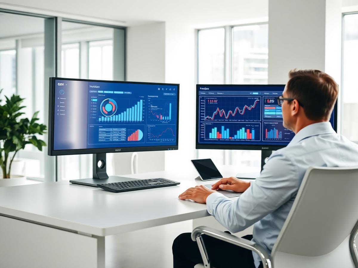 Consultor a analisar gráficos financeiros