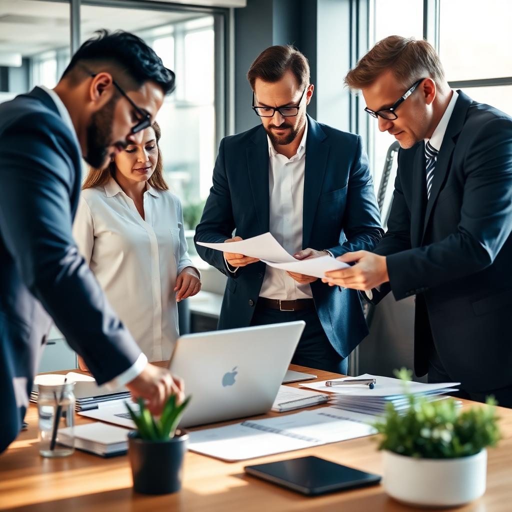 Equipa de profissionais altamente qualificados em ambiente empresarial moderno